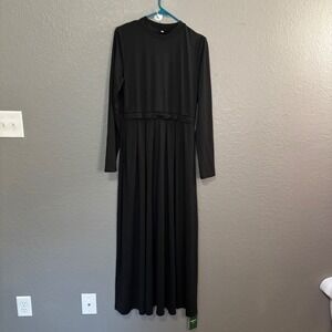 Halara Black Long Sleeve Mock Neck Midi Maxi Dress Size Large NWT